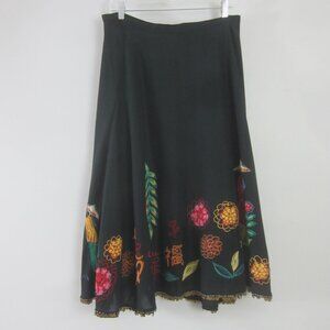 Chicos 0 Womens Small Black Embroidered Applique Beaded Cotton Flare Midi Peasan